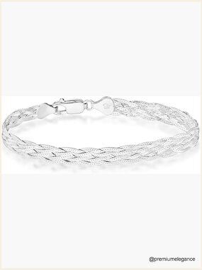 Italian 925 Sterling Silver Tri-Color Gold Plated 6-Strand Braided Herringbone